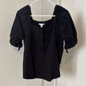 Lauren Conrad Textured Black Puff-Sleeve Square Neck Top